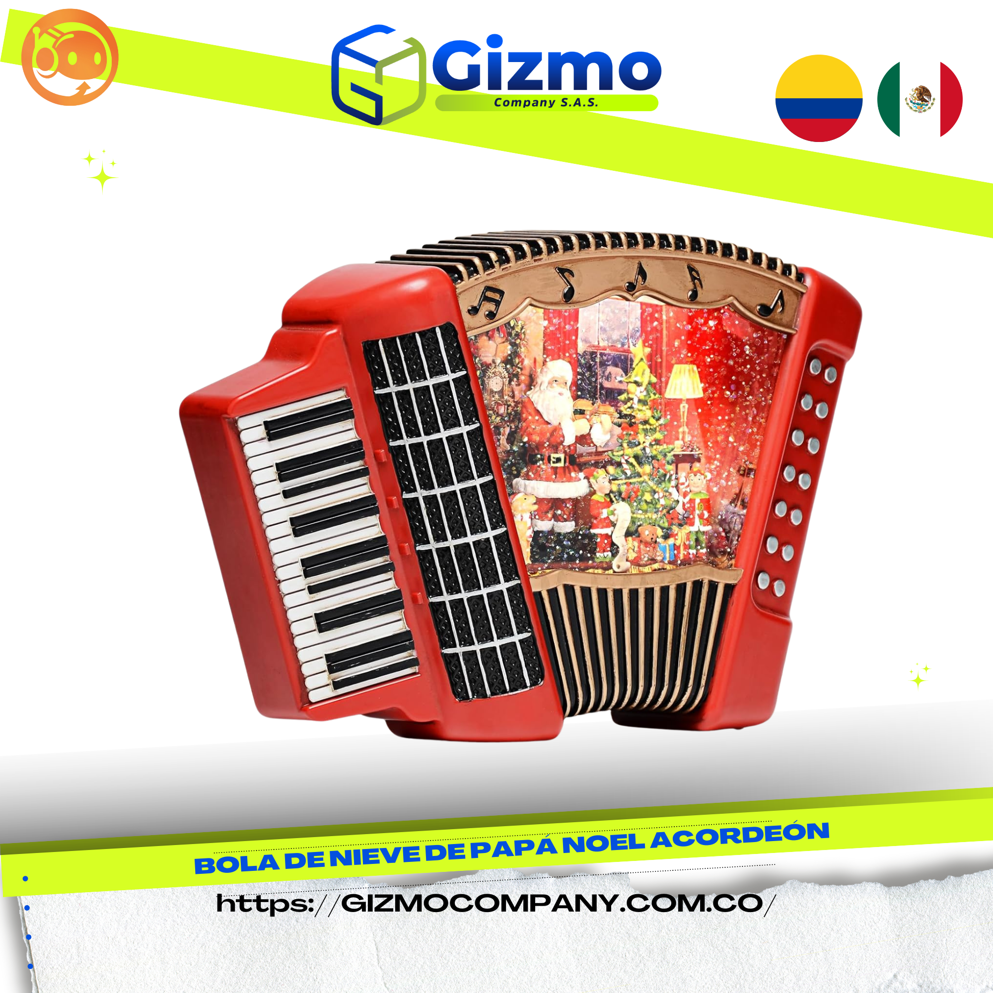 Bola de Nieve de Papá Noel Acordeón